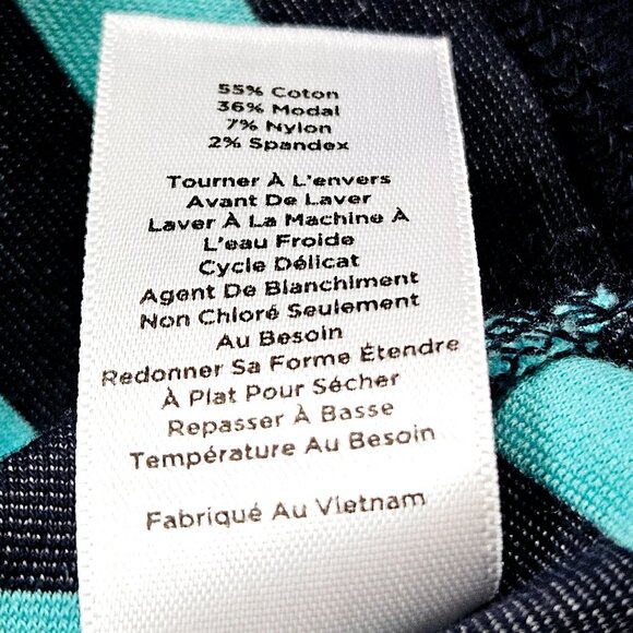 Talbots Womens Petite Striped Pullover Top 3XP Black & Aqua Cotton Blend - Picture 8 of 10